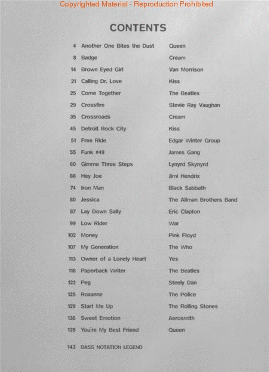 25 Essential Rock Bass Classics Bass Guitar Tablature scores gallery preview page 2