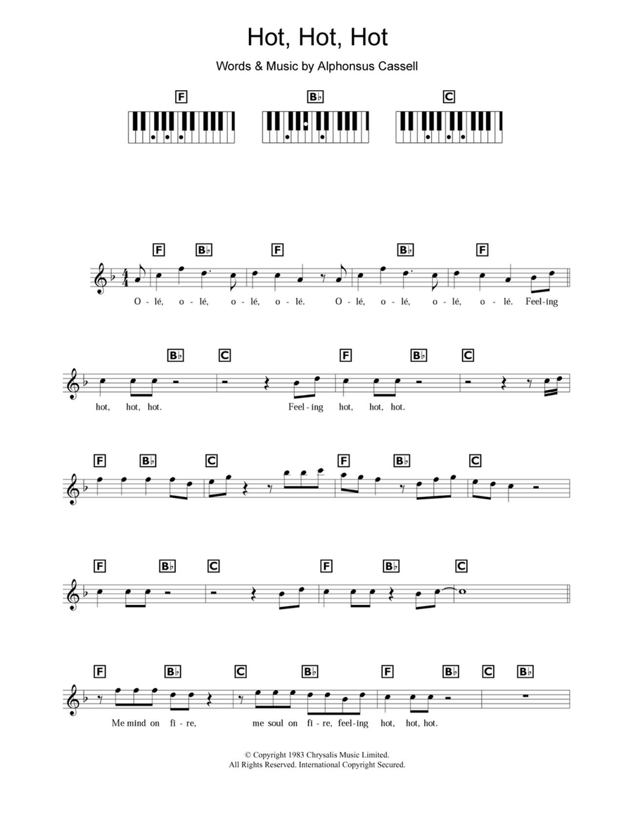 Hot Hot Hot Piano Solo scores gallery preview page 1
