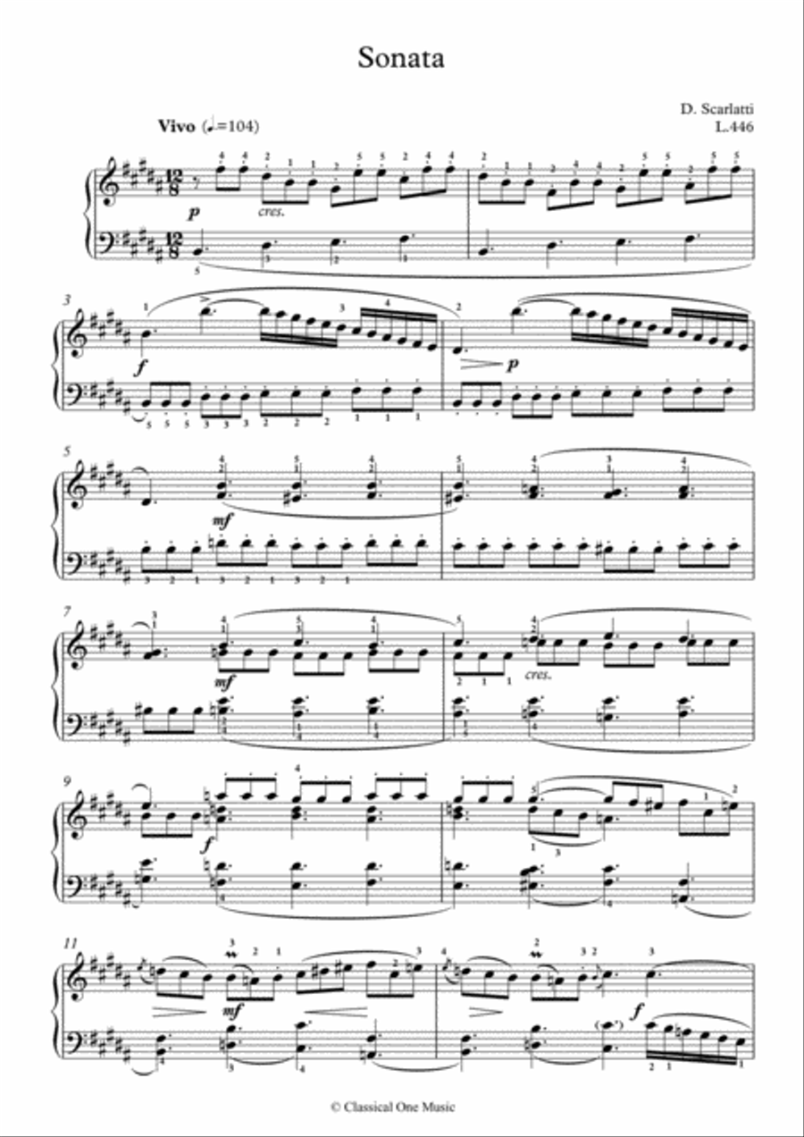 Scarlatti-Sonata in B-Major L.446 K.262(piano) Piano Solo scores gallery preview page 2