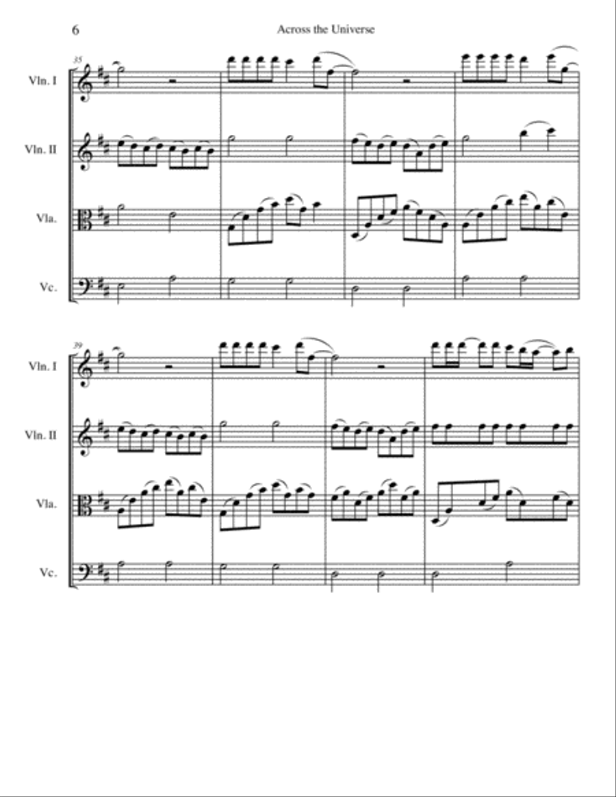 Across The Universe String Quartet scores gallery preview page 6