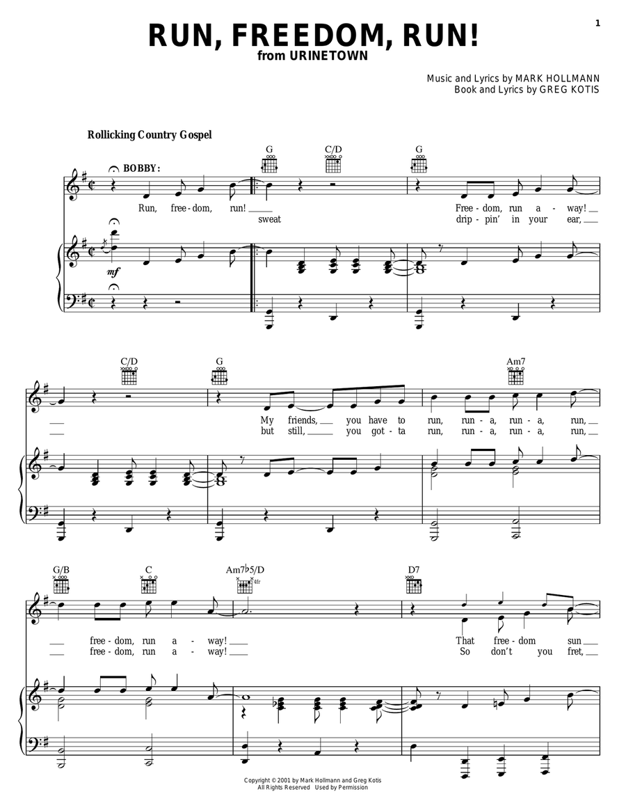 Run, Freedom, Run! Piano, Vocal, Guitar scores gallery preview page 1