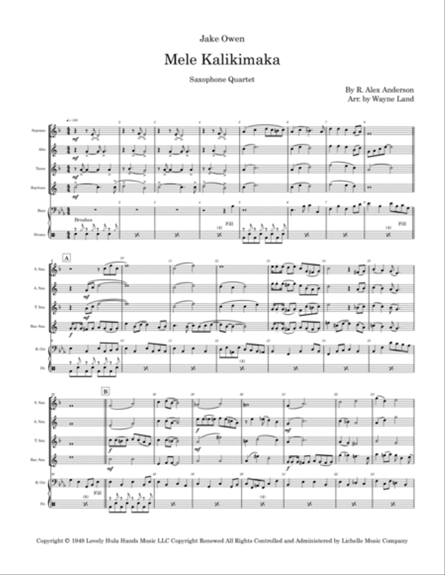 Mele Kalikimaka Saxophone Quartet scores gallery preview page 2