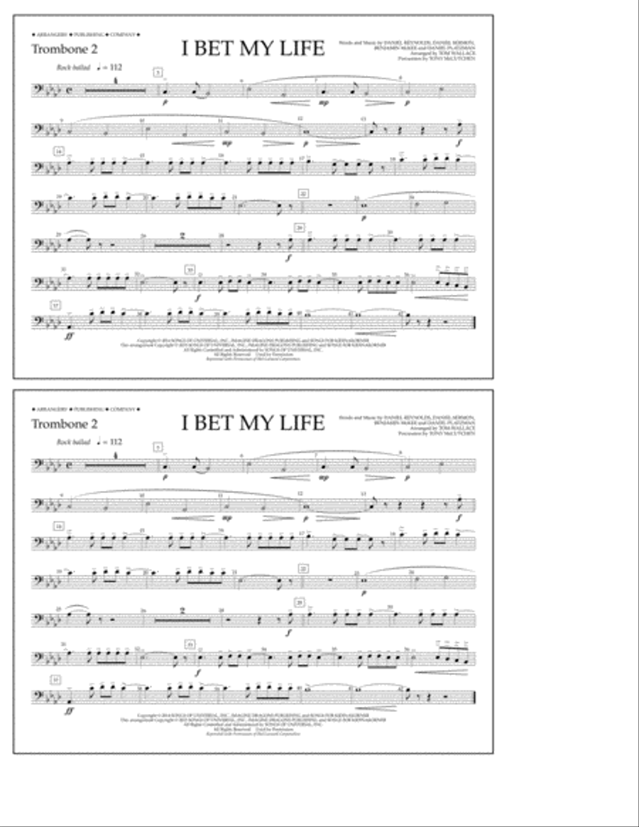 I Bet My Life - Trombone 2 Marching Band scores gallery preview page 1
