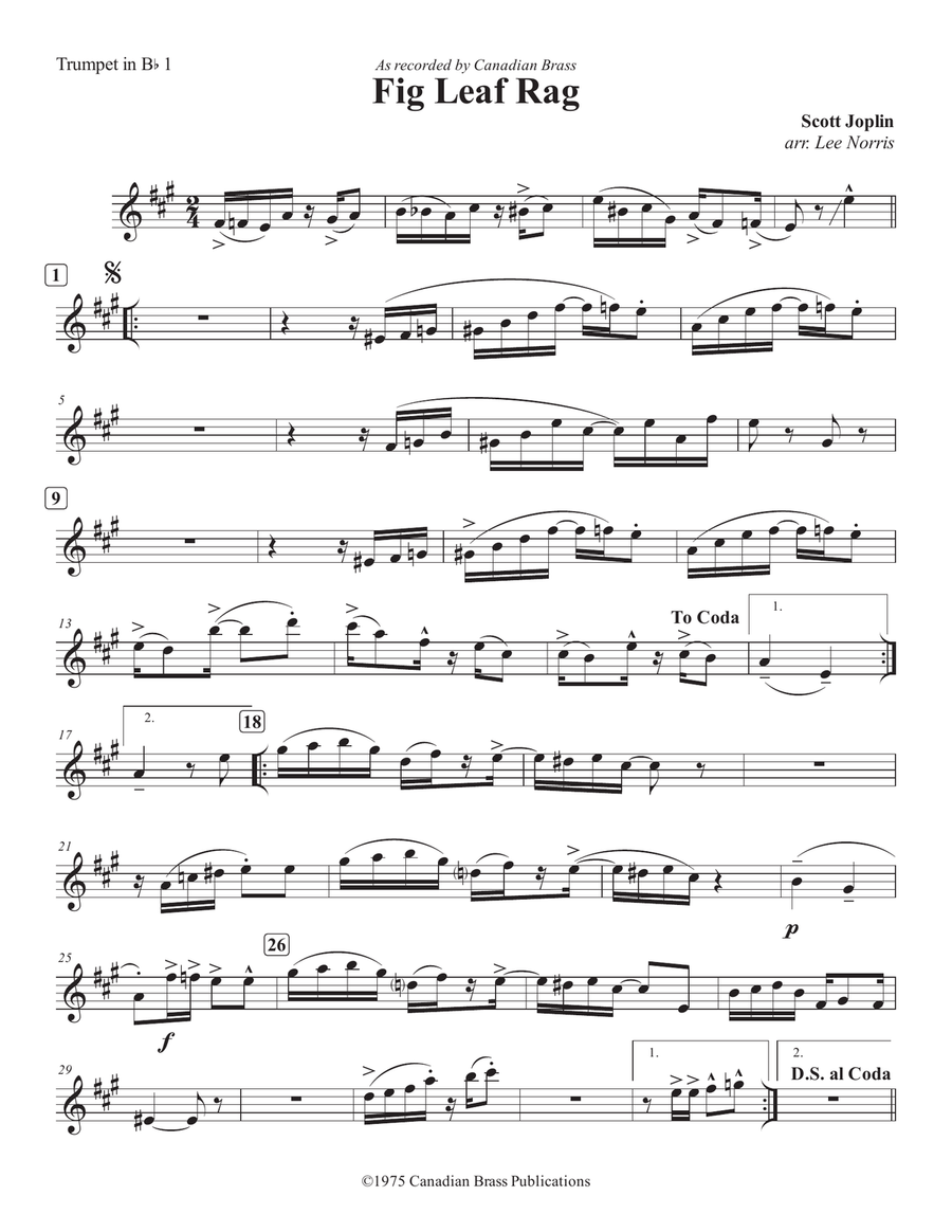 Fig Leaf Rag - Bb Trumpet 1 Brass Quintet scores gallery preview page 1