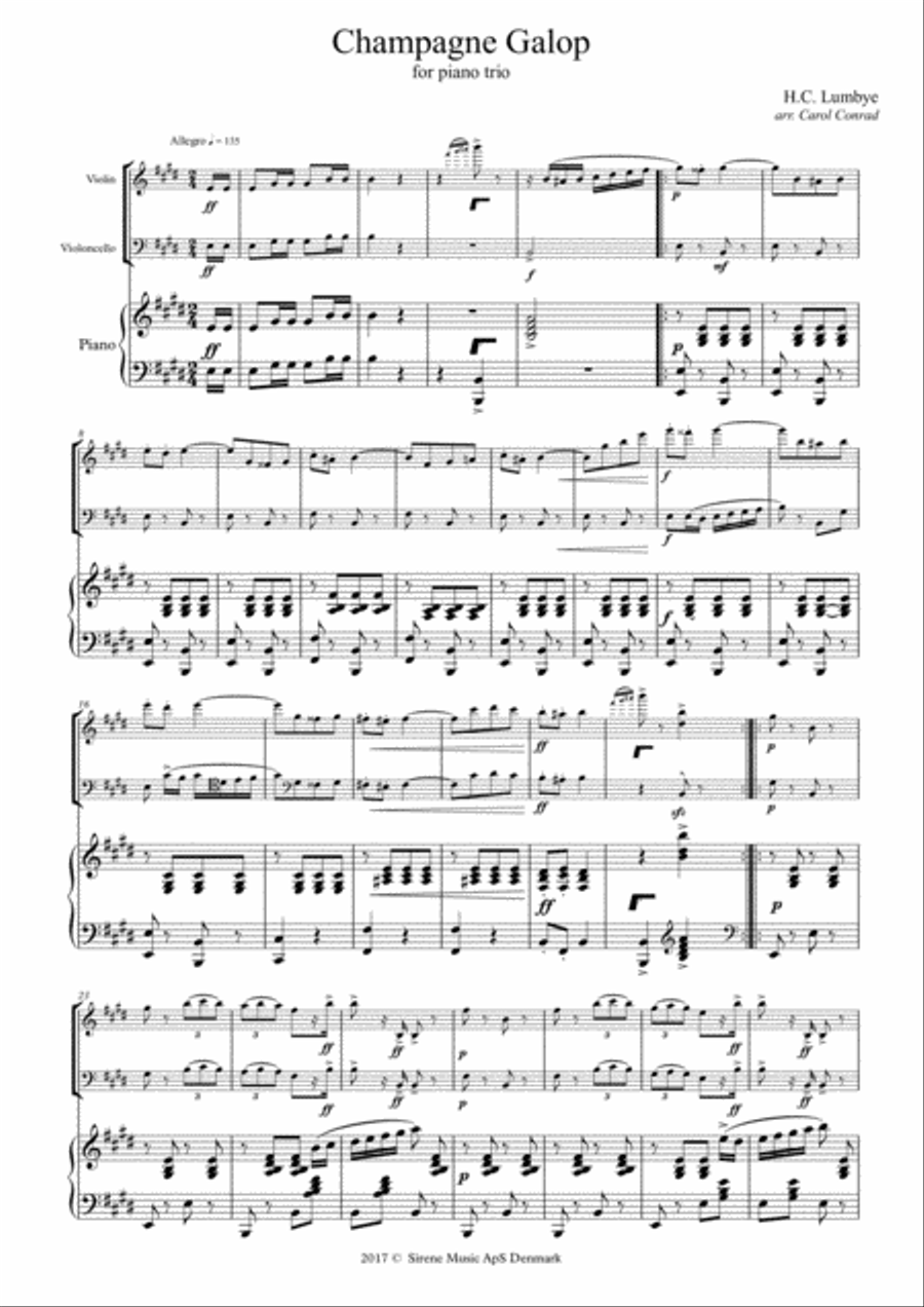 Champagne Galop by H.C. Lumbye, arr. for Piano Trio Piano Trio scores gallery preview page 1