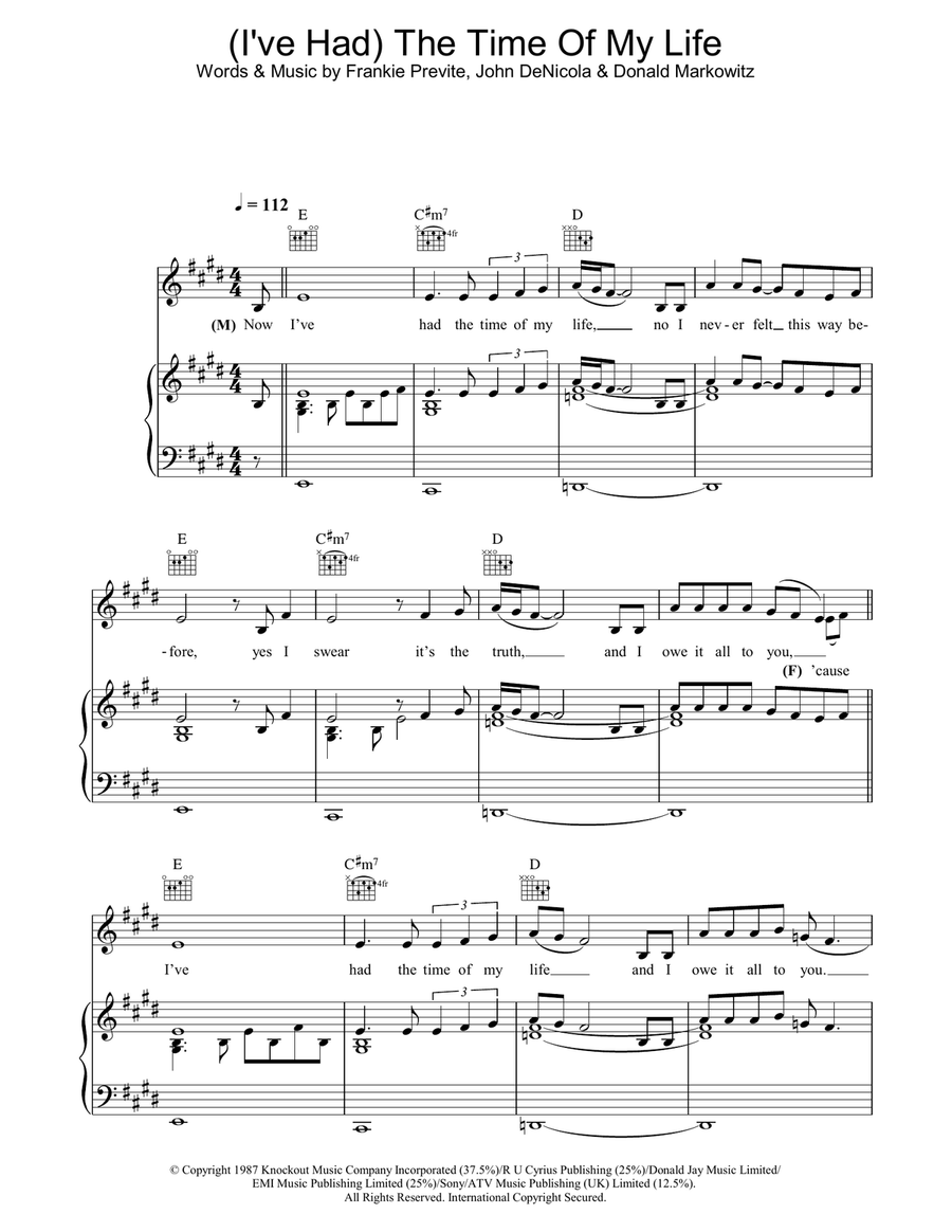 (I've Had) The Time Of My Life Piano, Vocal, Guitar scores gallery preview page 1