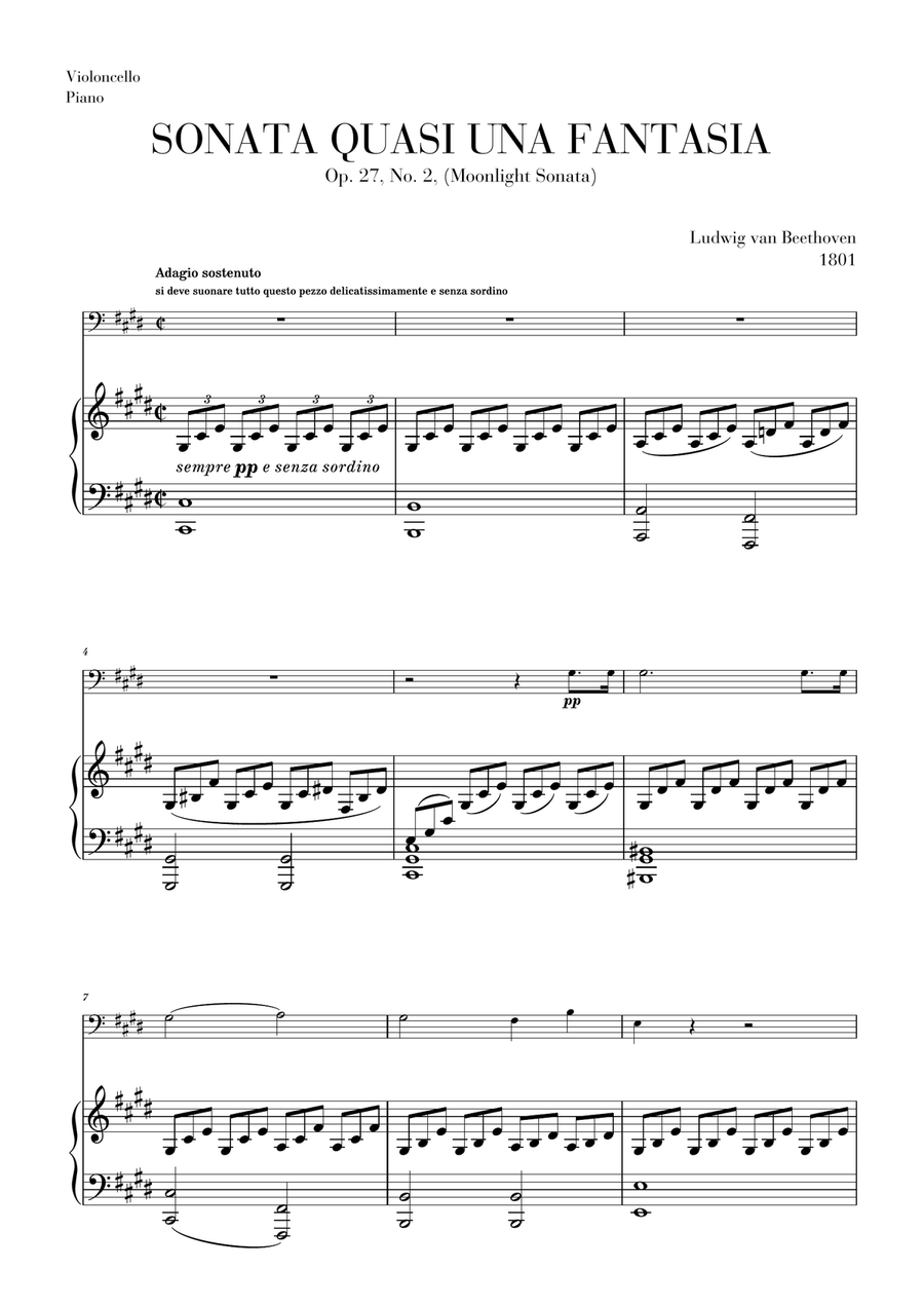 Moonlight Sonata for Cello and Piano Piano scores gallery preview page 1