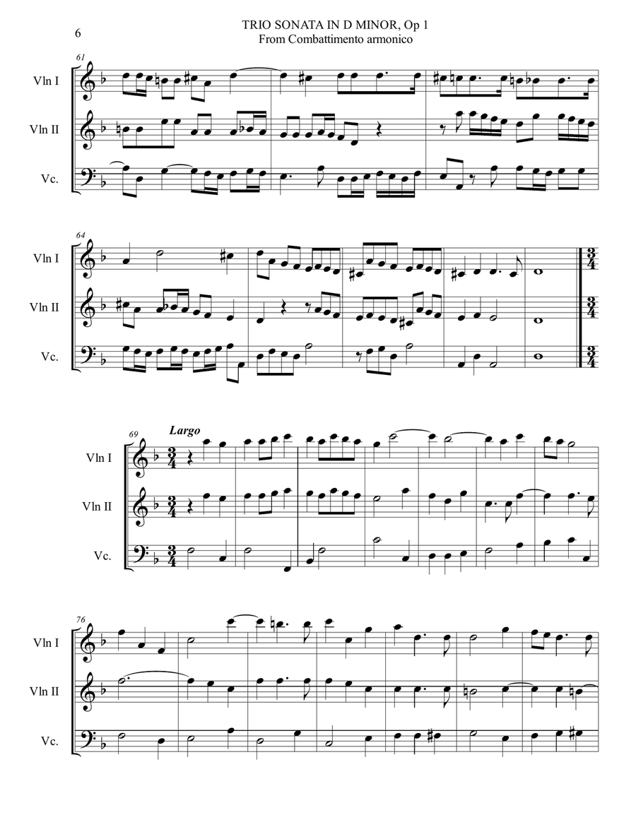 Albinoni -TRIO SONATA No. 1 in D minor op. 1 (From Combattimenti Armonici) String Trio scores gallery preview page 6