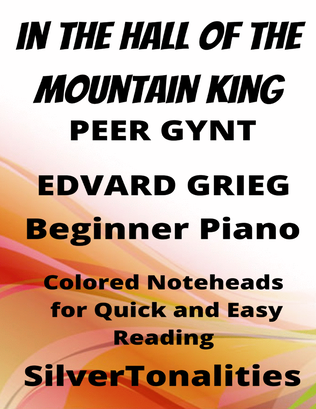 Book cover for In the Hall of the Mountain King Peer Gynt Beginner Piano Sheet Music with Colored Notation