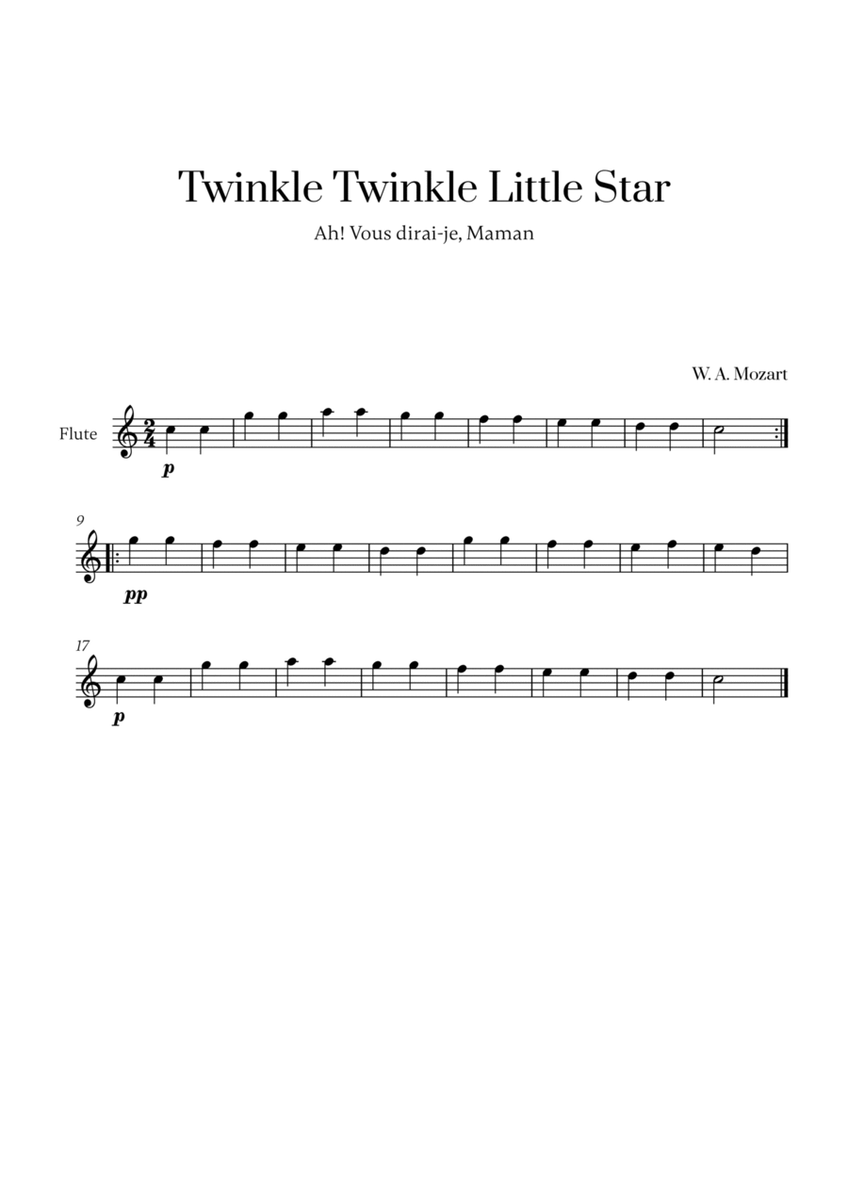 W. A. Mozart - Twinkle Twinkle Little Star for Flute Solo image number null
