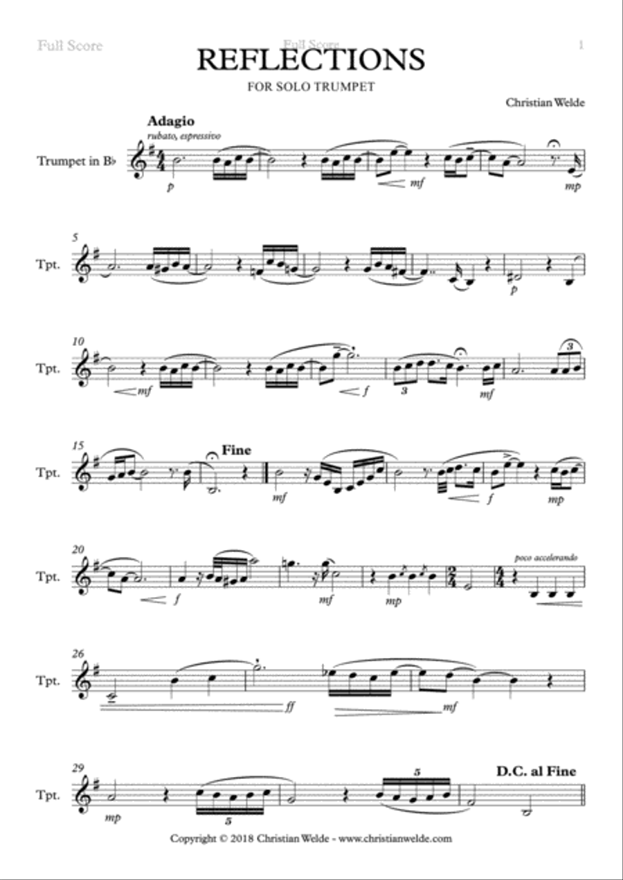 Reflections - for solo trumpet Trumpet Solo scores gallery preview page 1