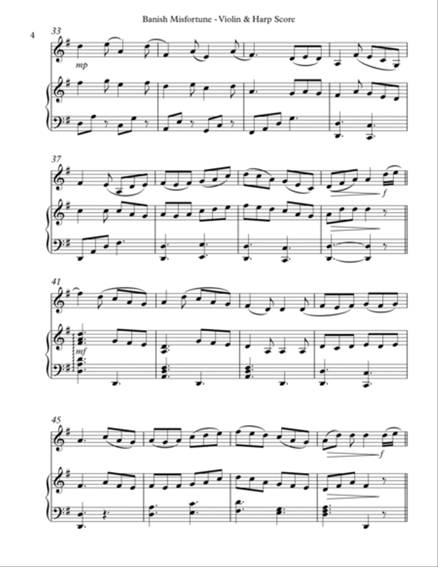 Banish Misfortune, Duet for Violin & Harp String Duet scores gallery preview page 4