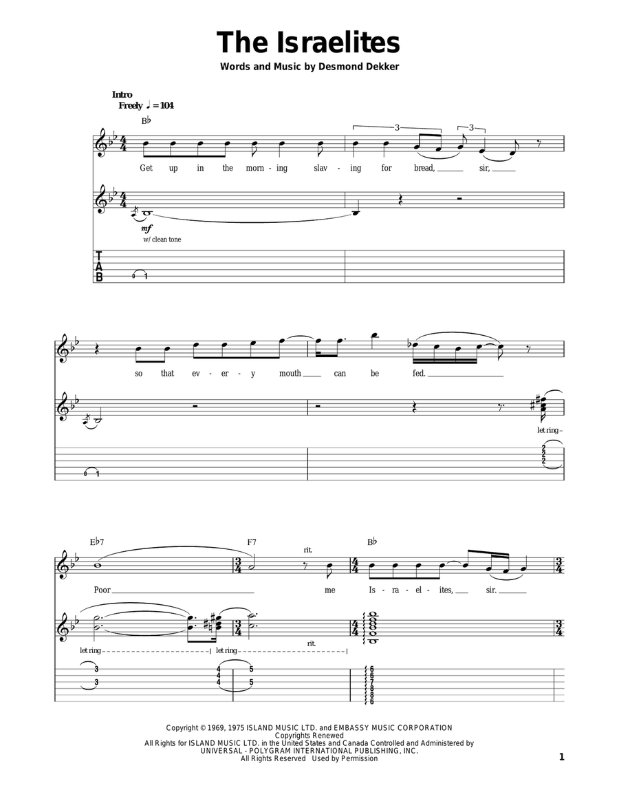 The Israelites The Israelites Guitar Tablature scores gallery preview page 1