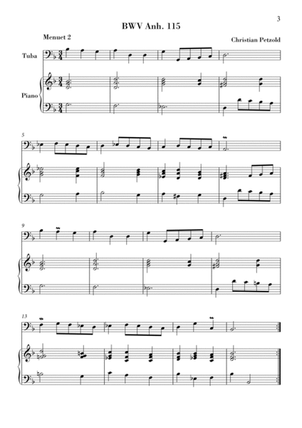 Bach - Minuet in G major and G minor (BWV Anh. 114 - 115) for Tuba and Piano image number null