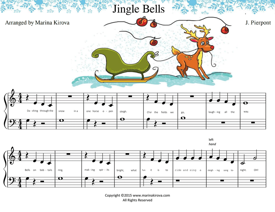 Jingle Bells - Easy Piano Solo with Big Notes and Lyrics in EASY TO READ FORMAT Easy Piano scores gallery preview page 2