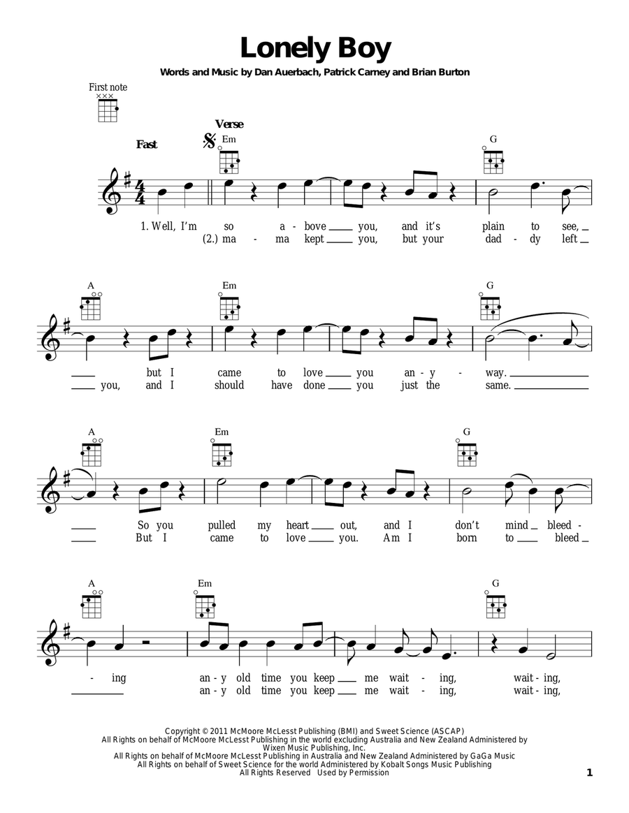 Lonely Boy Ukulele scores gallery preview page 1
