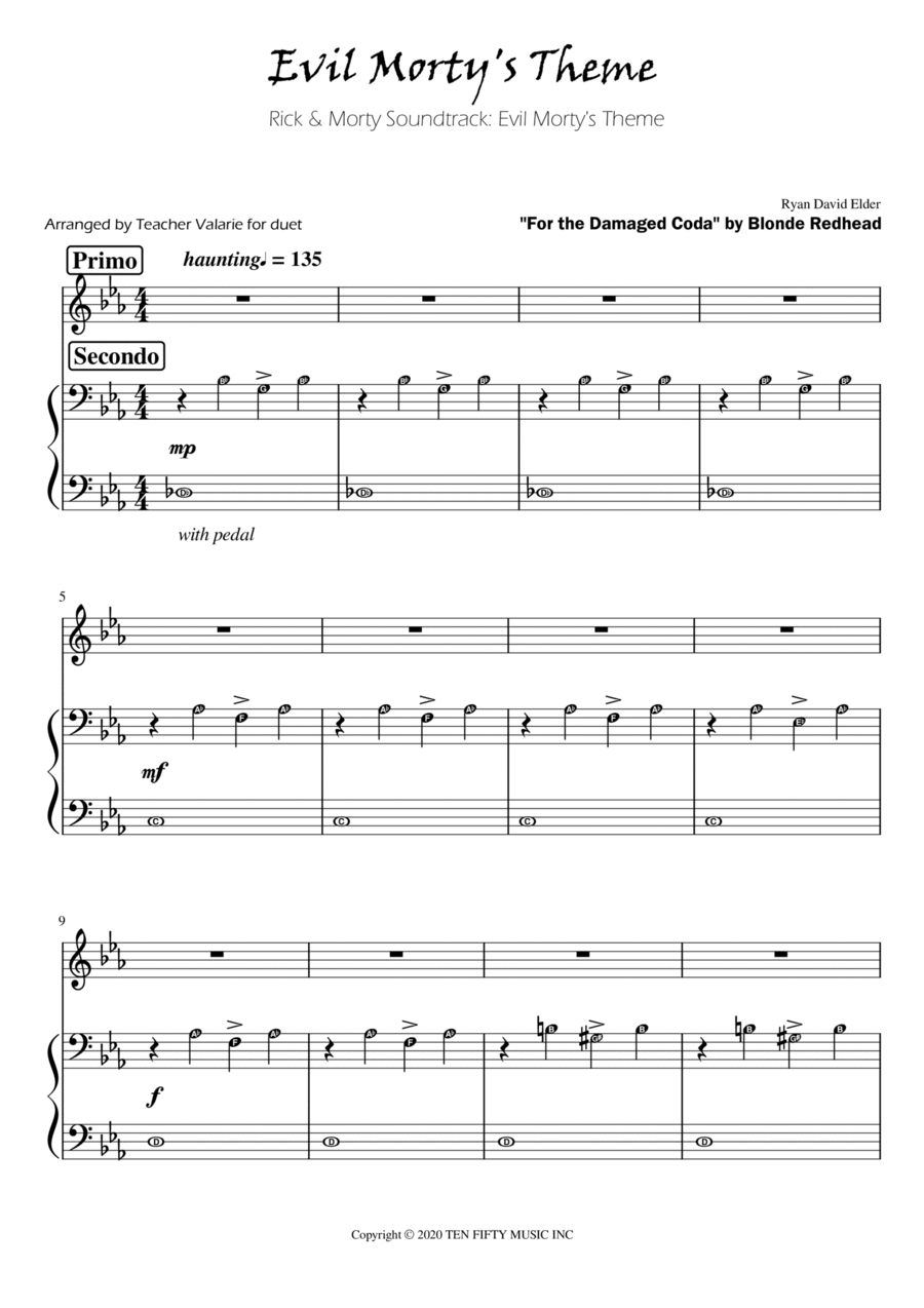 Rick And Morty Easy Piano scores gallery preview page 1