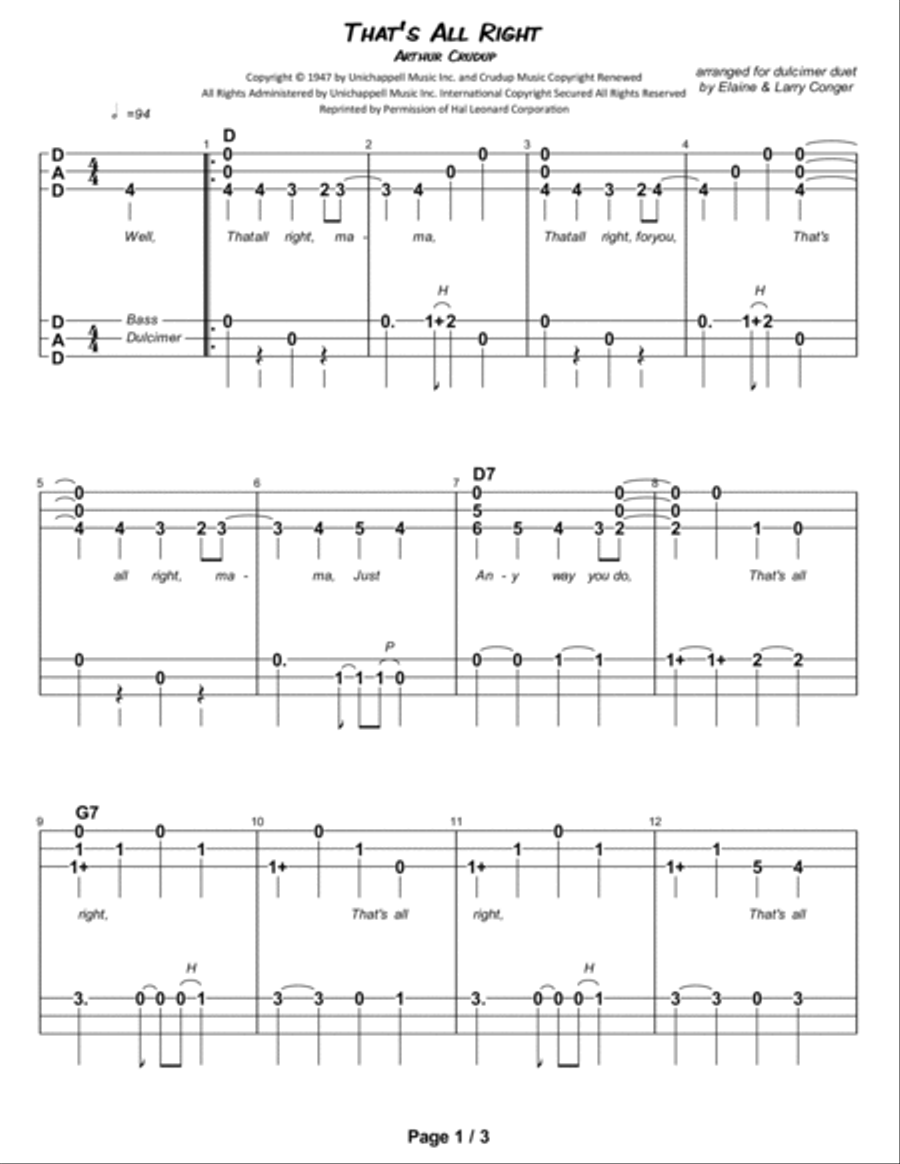 That's All Right That's All Right Dulcimer scores gallery preview page 2