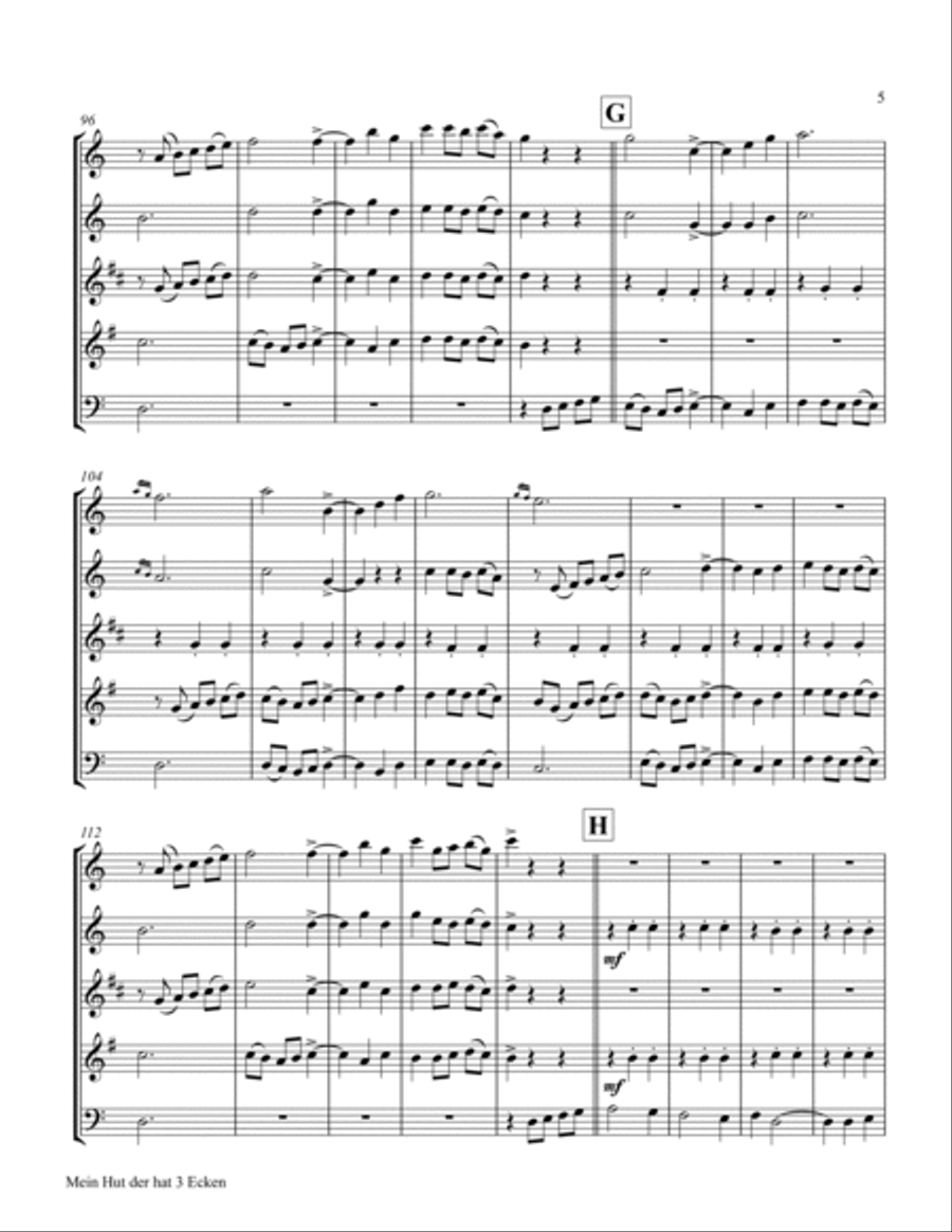 Mein Hut der hat 3 Ecken (My hat, it has three corners) - Folk - Wind Quintet Woodwind Quintet scores gallery preview page 5