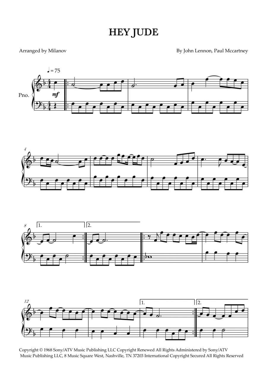 Hey Jude Piano Solo scores gallery preview page 1