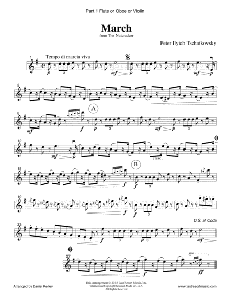 March from the Nutcracker for Piano Quartet (Violin, Viola, Cello, Piano) Set of 4 Parts