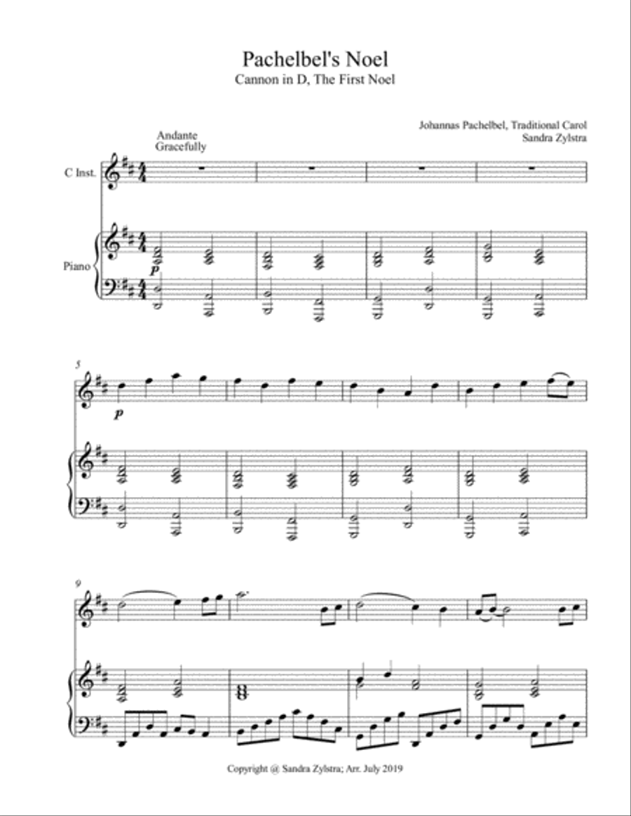Pachelbel's Noel (treble C instrument solo) Piccolo scores gallery preview page 2