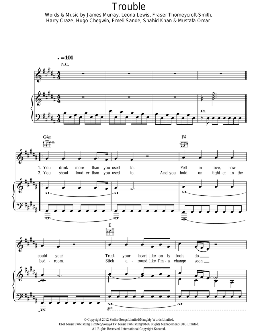 Trouble Trouble Acoustic Guitar scores gallery preview page 1