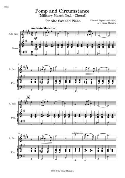 Pomp and Circumstance No.1 - Alto Sax and Piano (Full Score and Parts) image number null