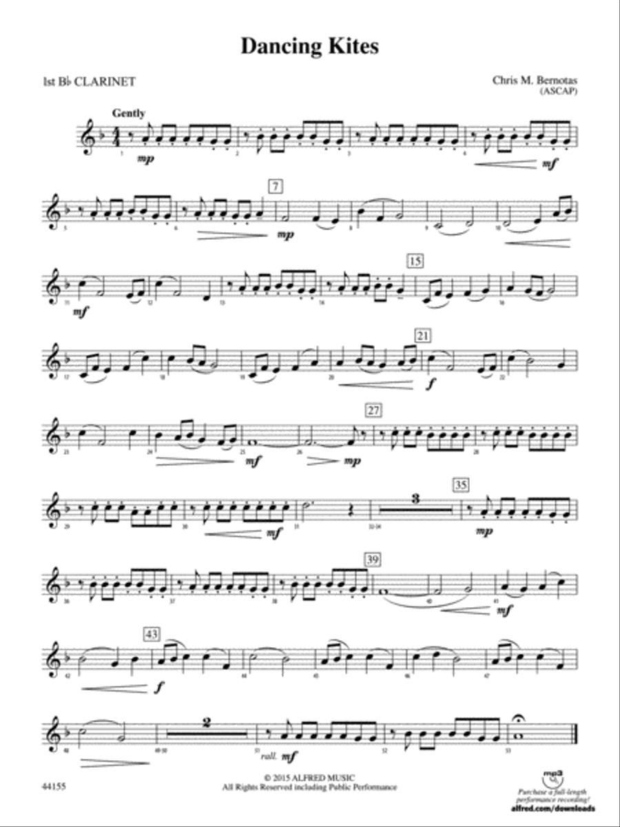 Dancing Kites: 1st B-flat Clarinet Concert Band scores gallery preview page 1