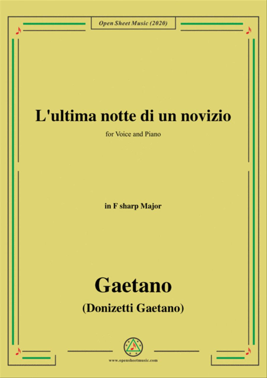 Donizetti-L'ultima notte di un novizio,in F sharp Major,for Voice and Piano Voice Solo scores gallery preview page 1