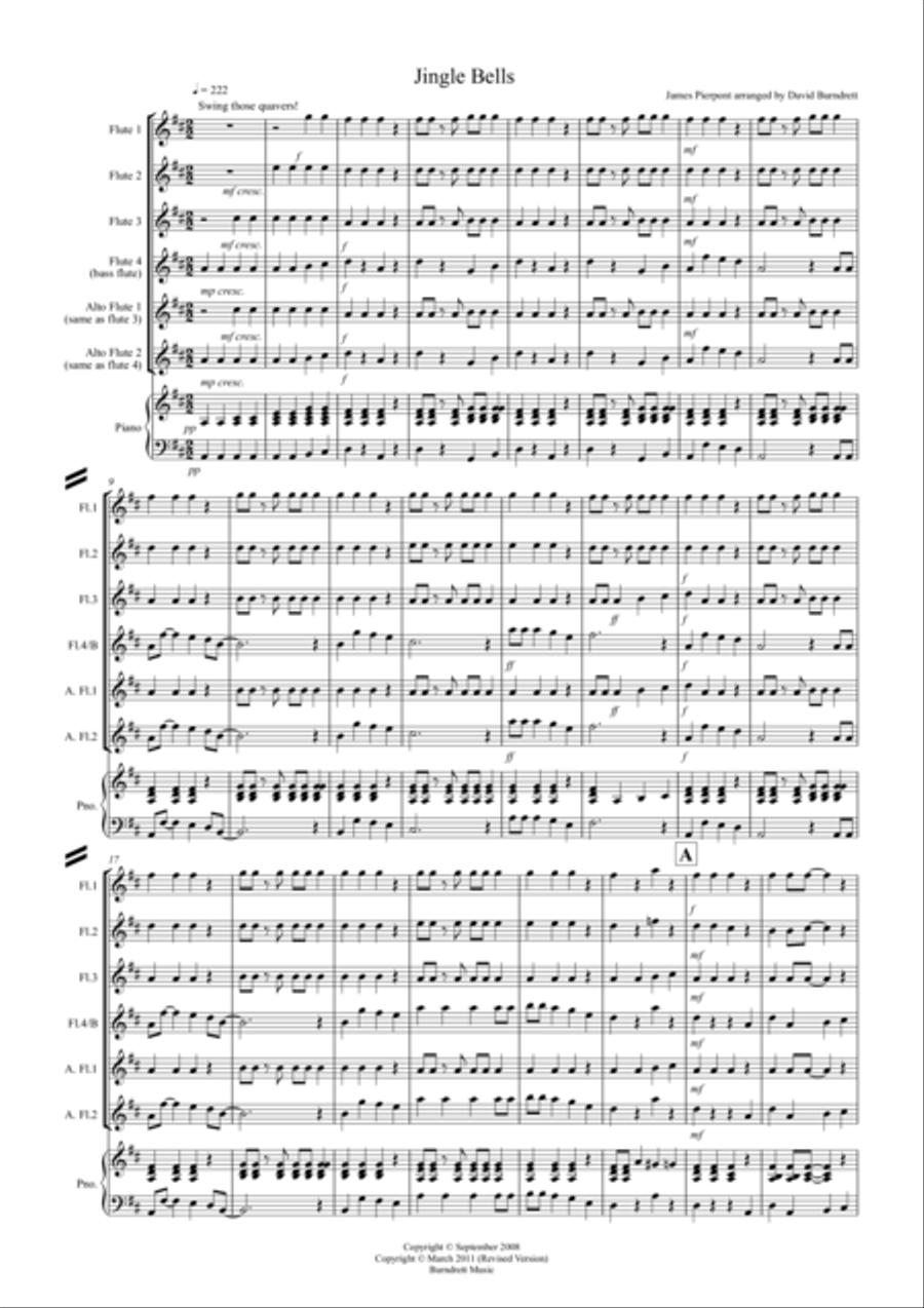 Jingle Bells (Jazzy Style!) for Flute Quartet Flute Quartet scores gallery preview page 1