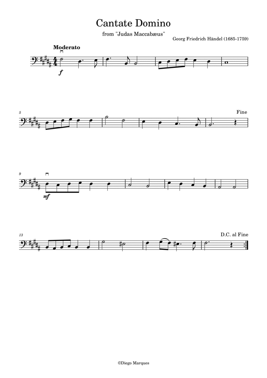 Cantate Domino in B Cello Solo scores gallery preview page 1