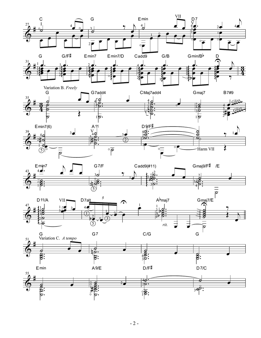 Amazing Grace Theme and Variations for Solo Guitar Classical Guitar scores gallery preview page 2
