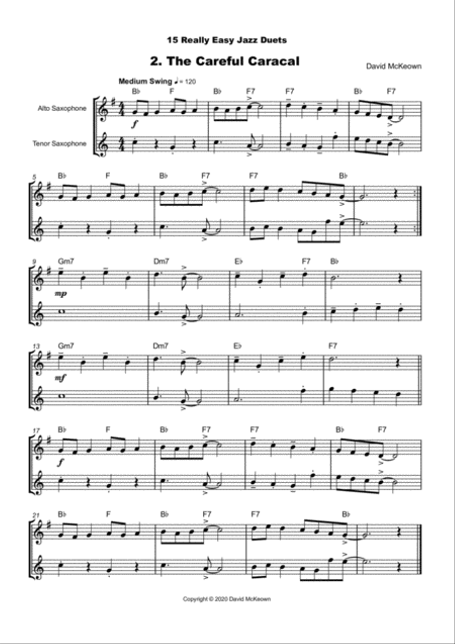 15 Really Easy Jazz Duets for Alto and Tenor Saxophone Duet