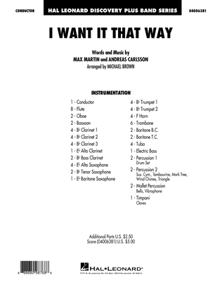 Book cover for I Want It That Way (arr. Michael Brown) - Conductor Score (Full Score)