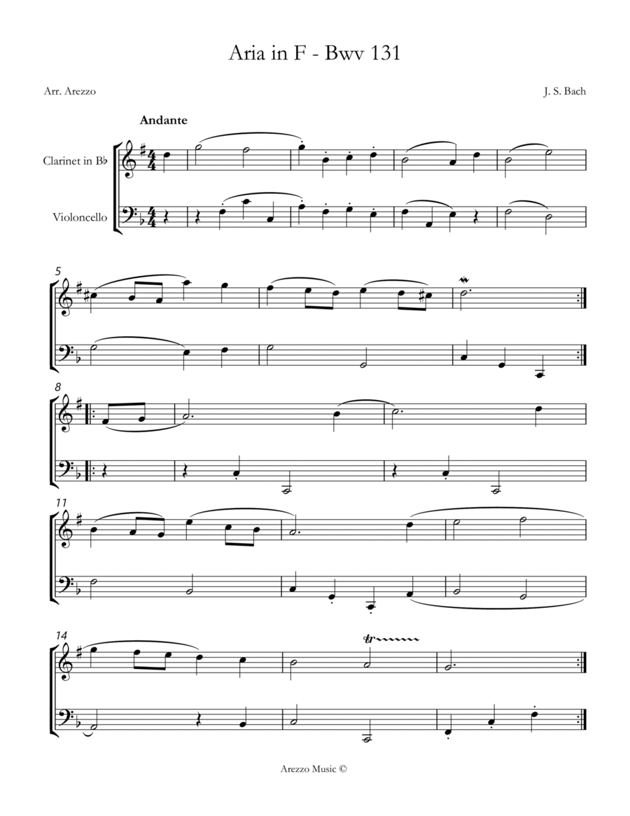 bach bwv anh. 131 gavotte in f major Clarinet and Cello Sheet Music image number null