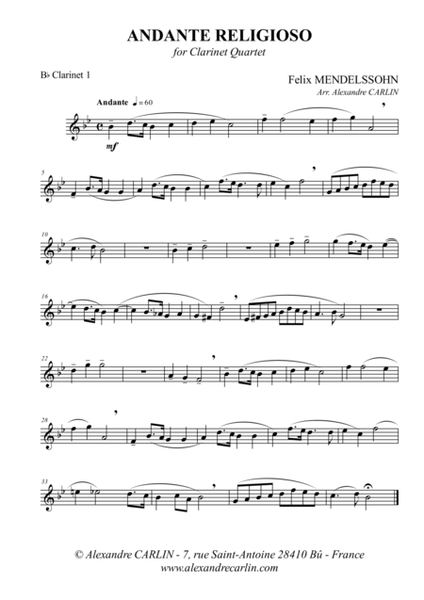 Andante Religioso, for Clarinet Quartet - Score & Parts