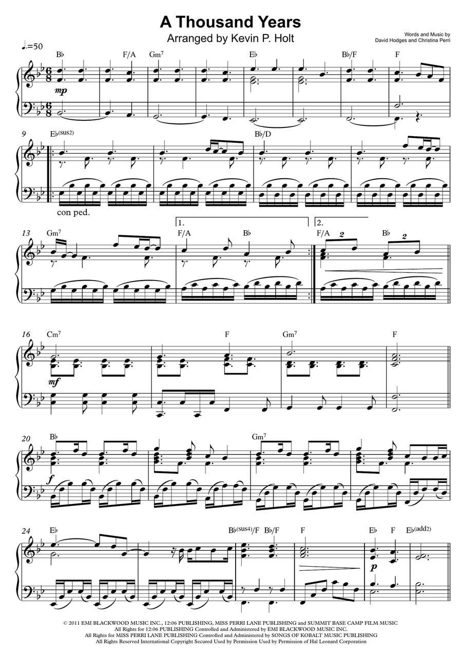 A Thousand Years Piano Solo scores gallery preview page 1