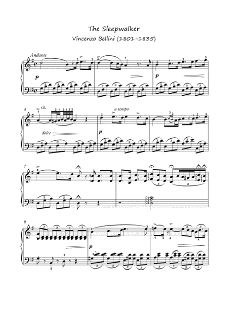 Sleepwalker romantic Opera Hits for Piano solo Piano Solo scores gallery preview page 1