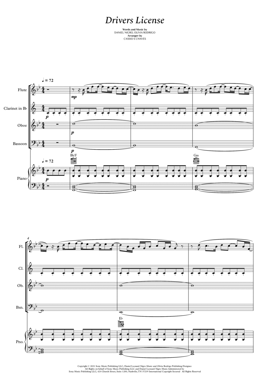 Drivers License Woodwind Quartet scores gallery preview page 1