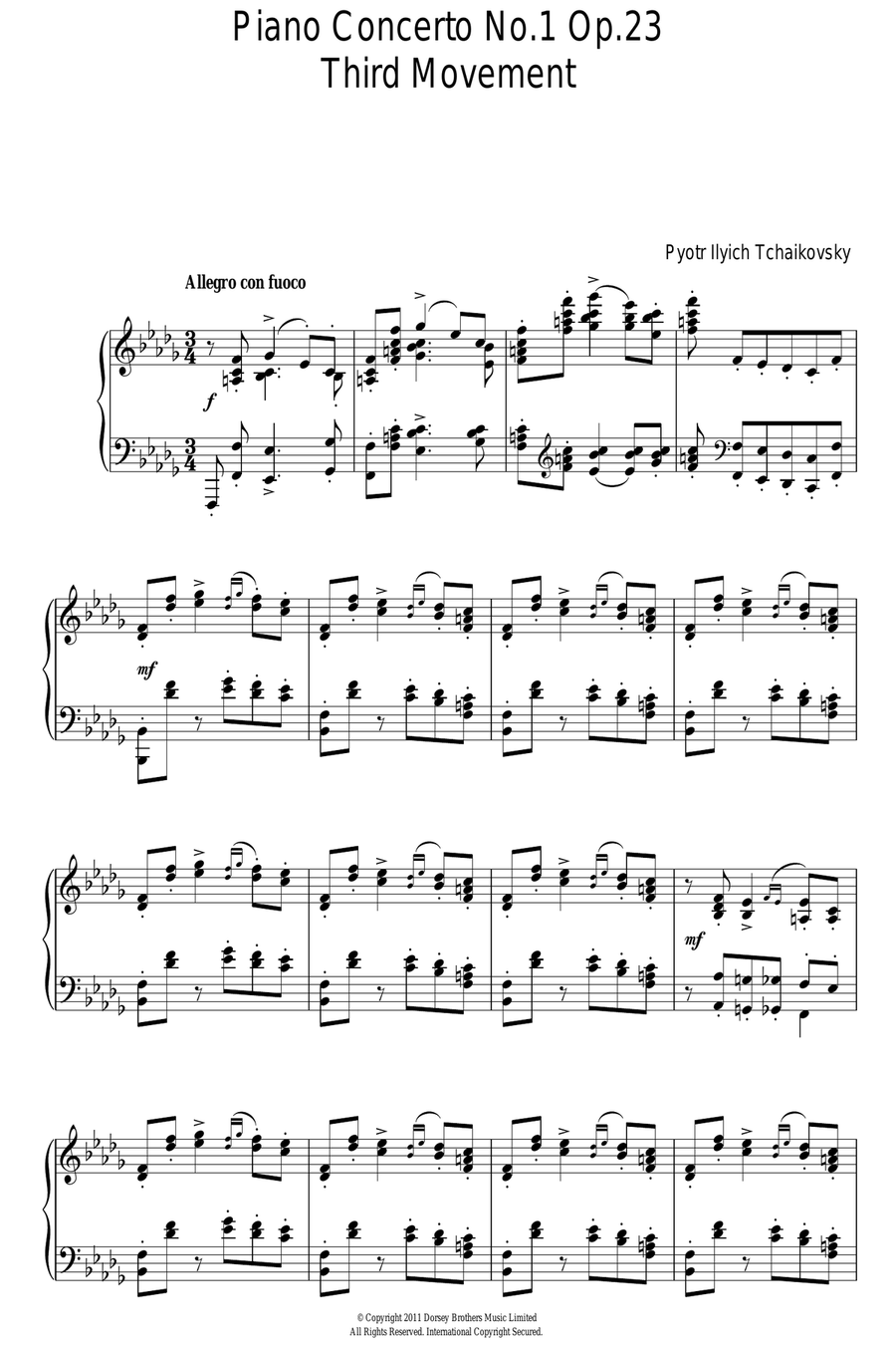 Piano Concerto No. 1 Op. 23 (Third Movement) Piano Solo scores gallery preview page 1