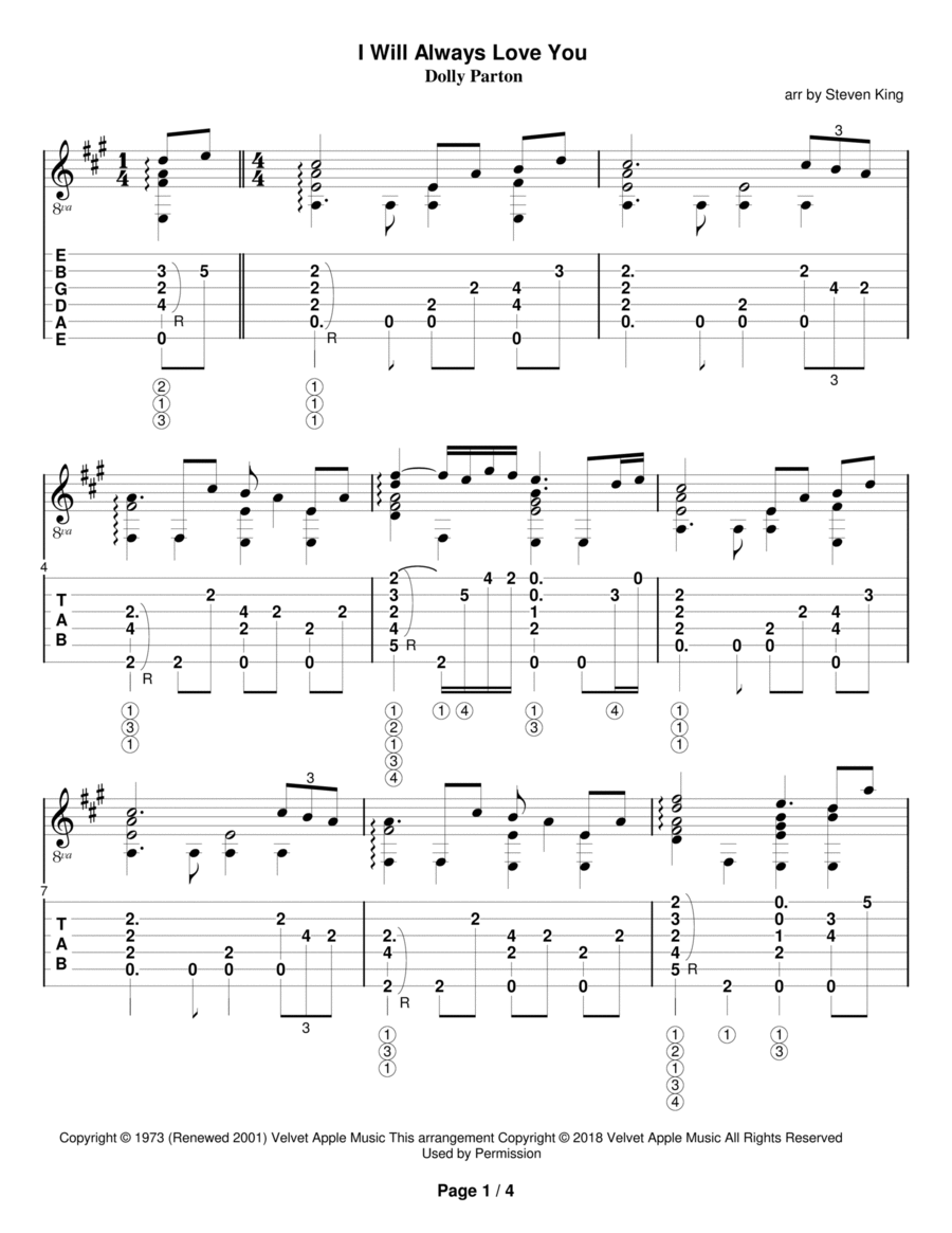 I Will Always Love You I Will Always Love You Electric Guitar scores gallery preview page 1