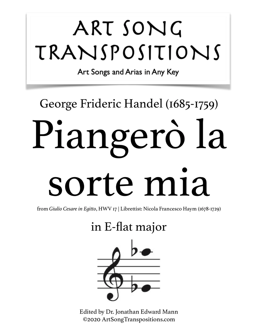HANDEL: Piangerò la sorte mia (transposed to E-flat major) Piano, Vocal scores gallery preview page 1