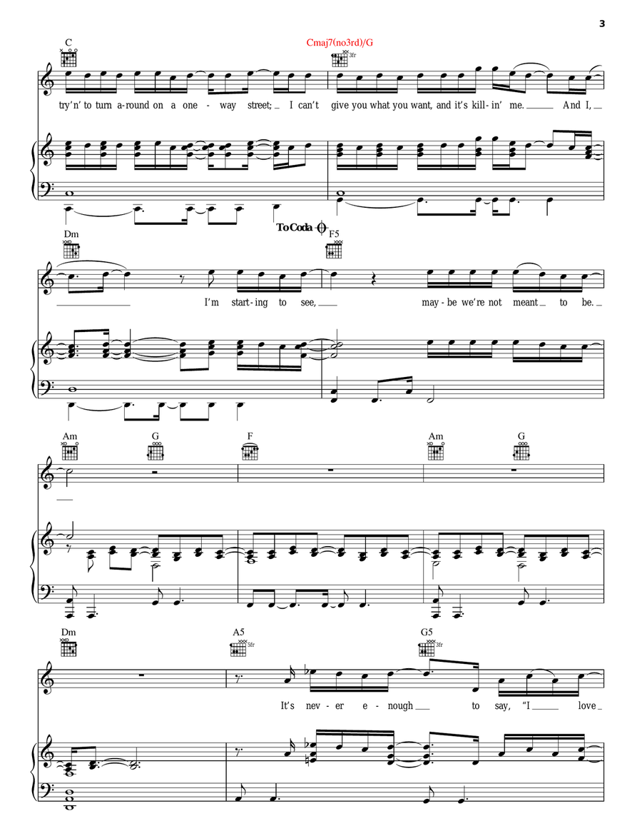 Not Meant To Be Piano, Vocal, Guitar scores gallery preview page 3