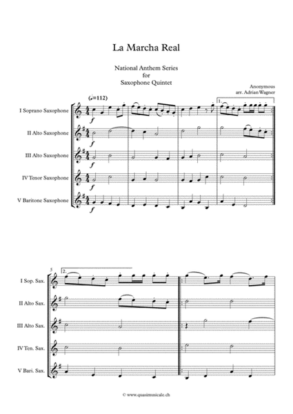 La Marcha Real (National Anthem of Spain) Saxophone Quintet arr. Adrian Wagner image number null