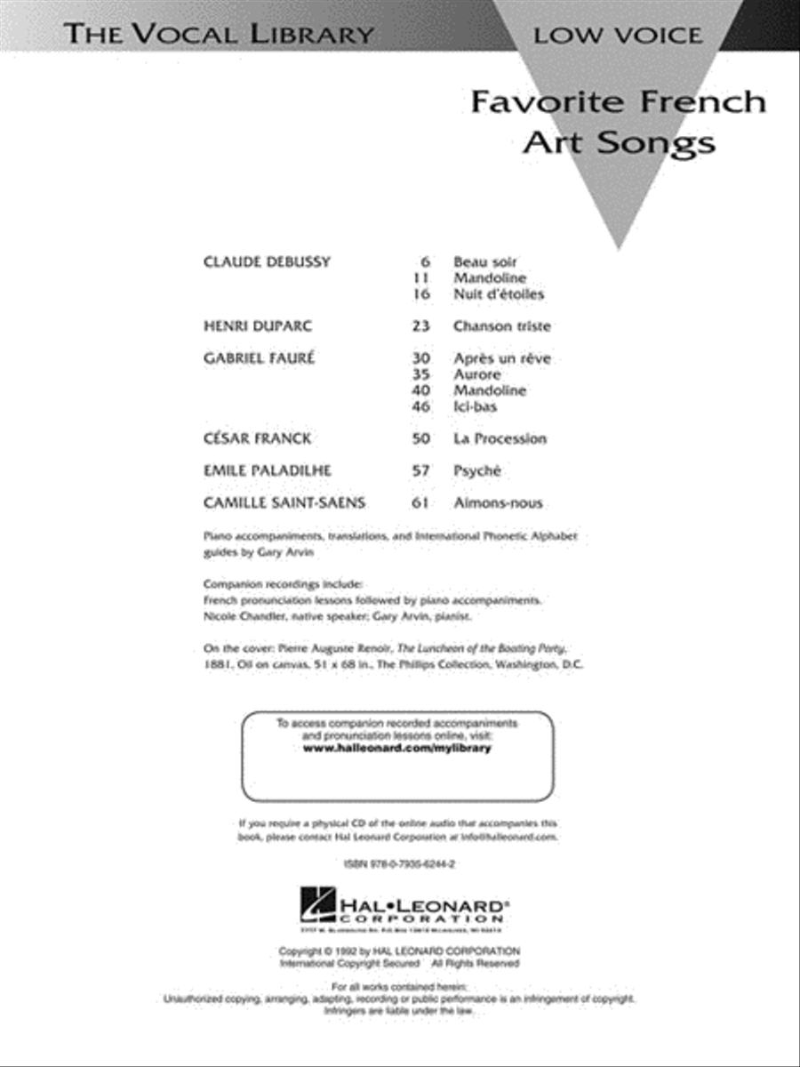 Favorite French Art Songs – Volume 1