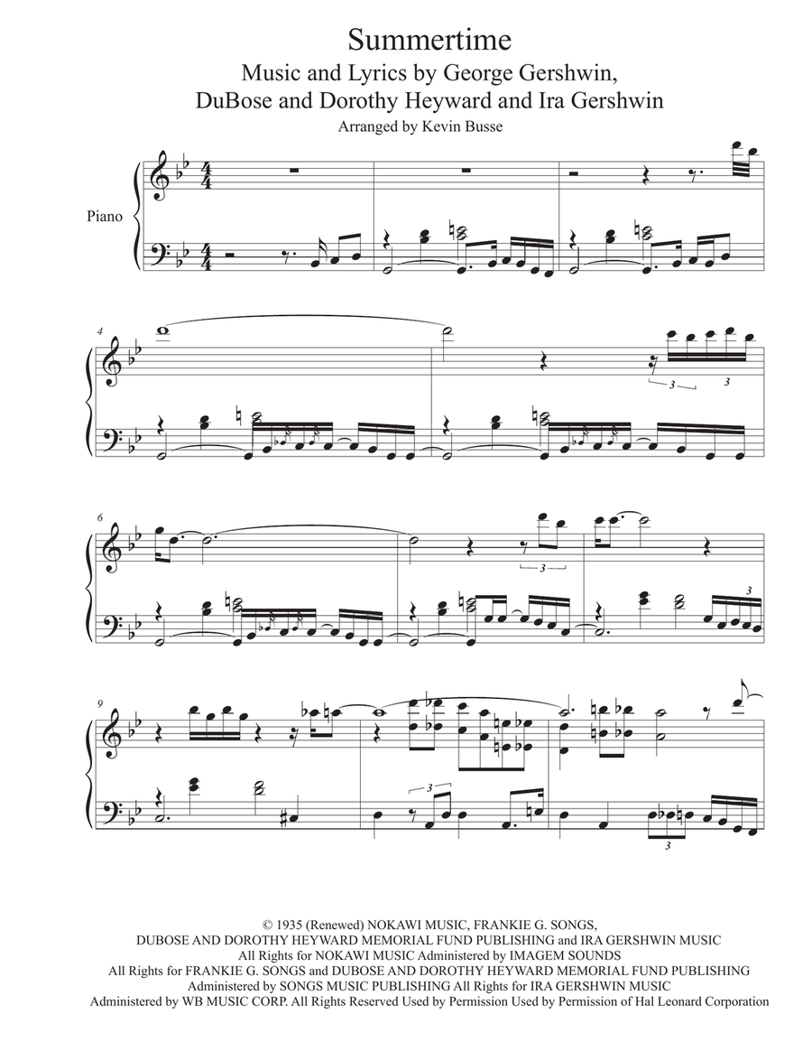 Summertime Piano Solo scores gallery preview page 1
