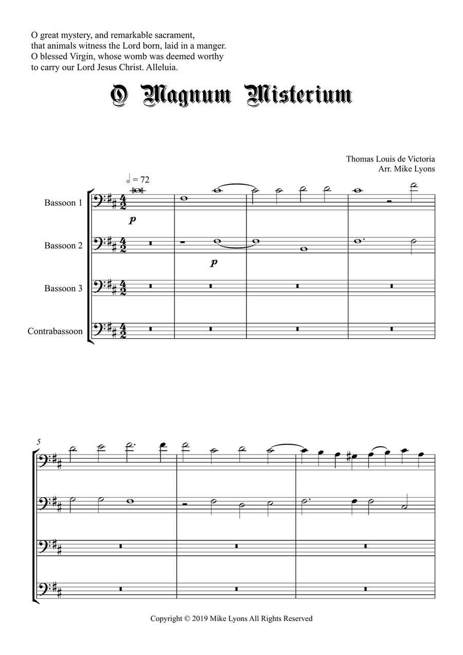 Bassoon Quartet - O Magnum Misterium (de Victoria) Woodwind Quartet scores gallery preview page 3