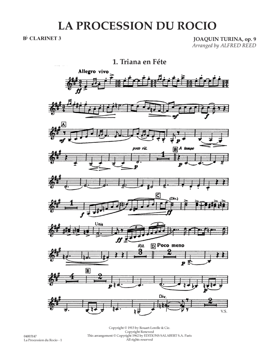 La Procession du Rocio (arr. Alfred Reed) - Bb Clarinet 3