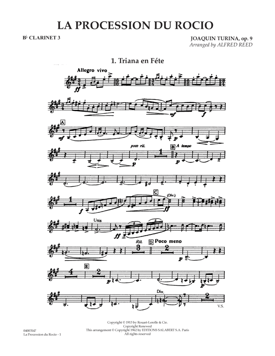 La Procession du Rocio (arr. Alfred Reed) - Bb Clarinet 3 Concert Band scores gallery preview page 1